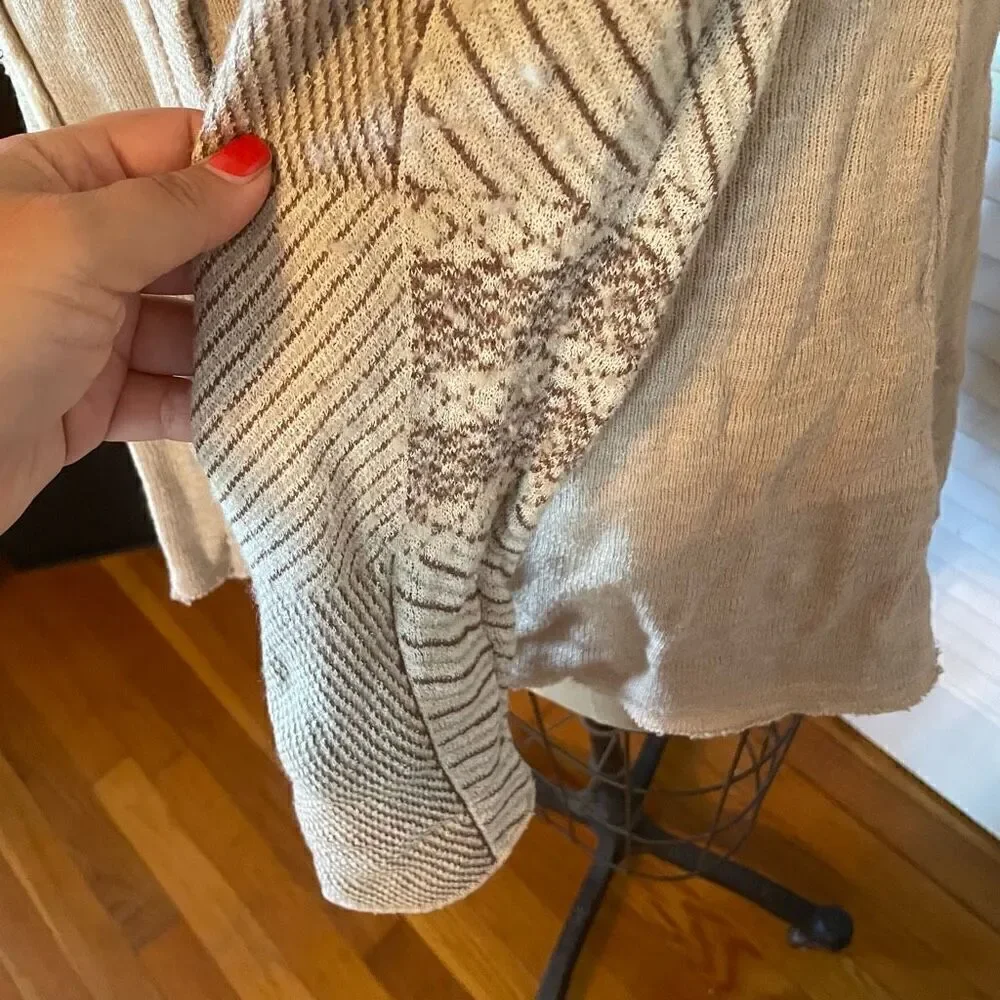 FREE PEOPLE | cream color patchwork raw hem colorblock cardigan S - Picture 4 of 10